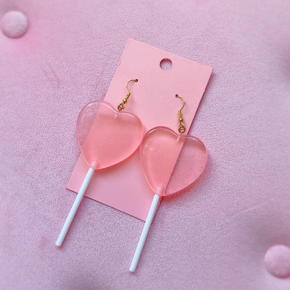 Handmade Valentine’s Day lollipop heart earring